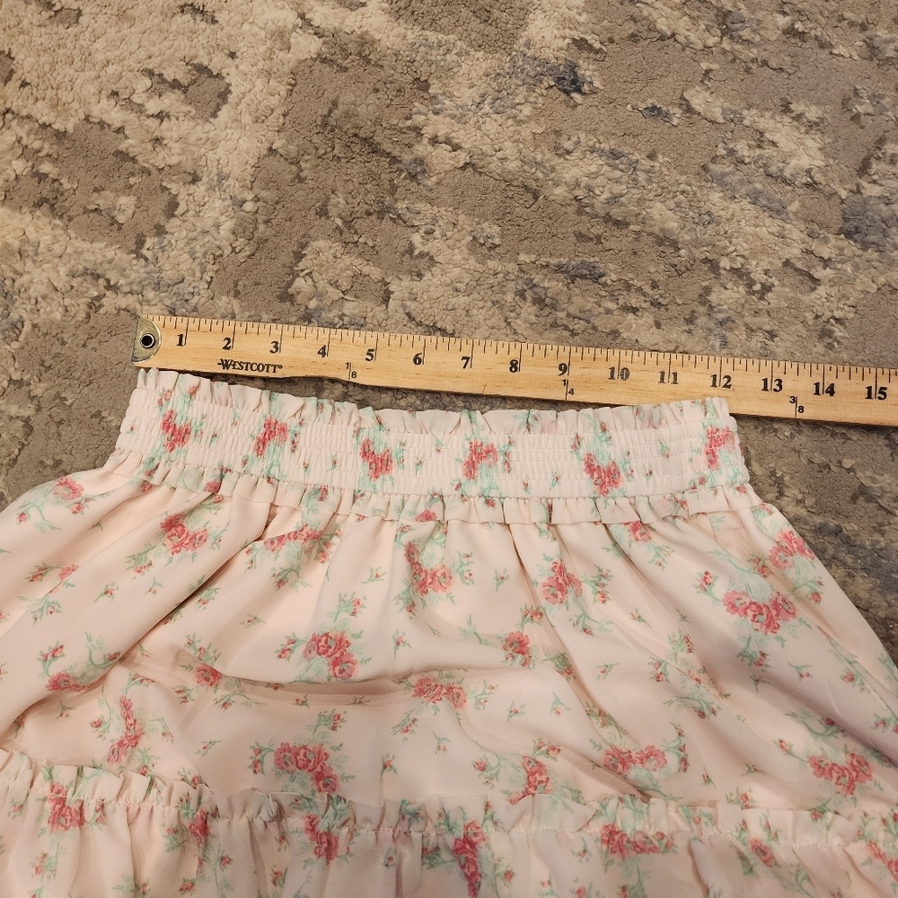 Janie and Jack Petal Pink Floral Chiffon Tiered Pull On Skirt Kids Youth Size 16 - Picture 8 of 12
